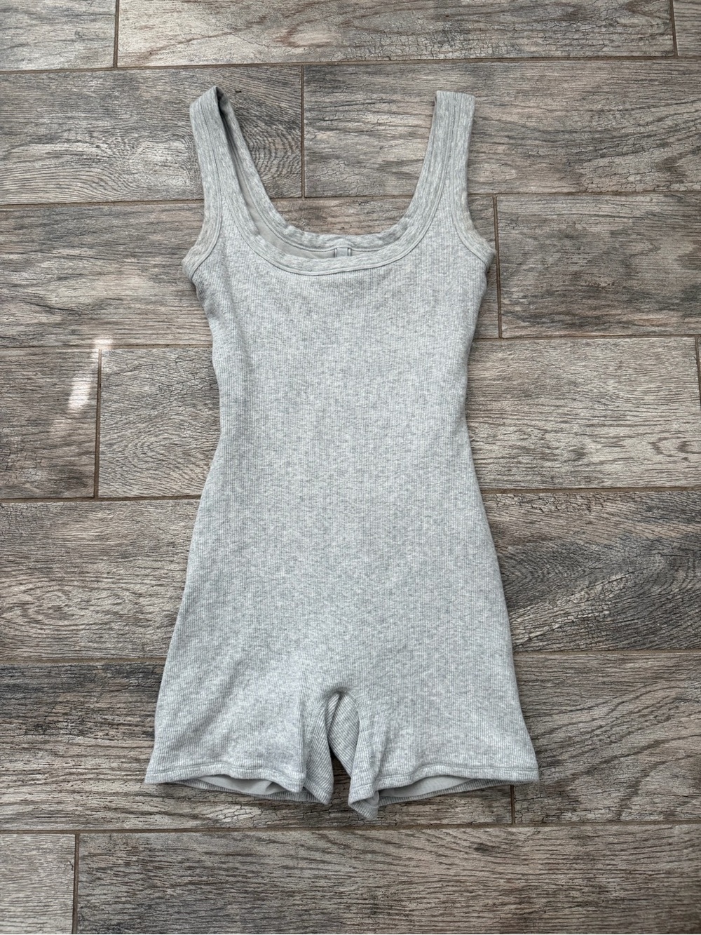 SKIMS ribbed Grey Scoop Neck Romper Bodysuit